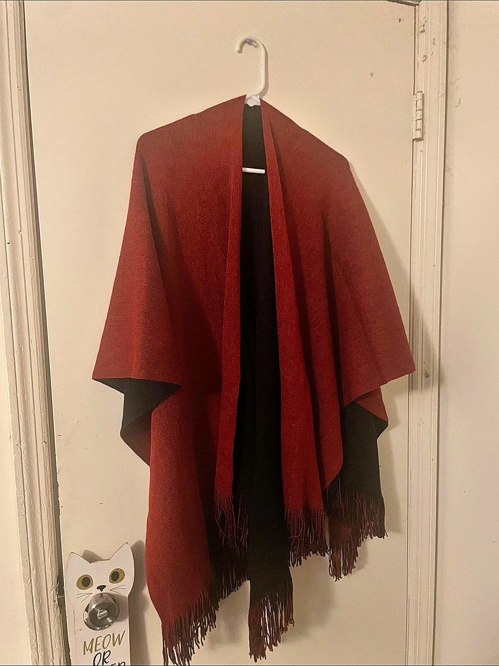 Fringe Cape in Red & Black Like New